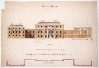 المخطط الأرضي والارتفاع لفيلا 1763 (الجرافيت والقلم والحبر وغسلها على الورق) بواسطة ستيفين ريو